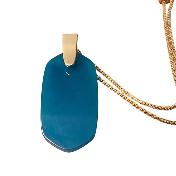 NWT Kendra Scott Inez Teal Agate Long Pendant Necklace on Gold Tone Chain - Picture 7 of 15